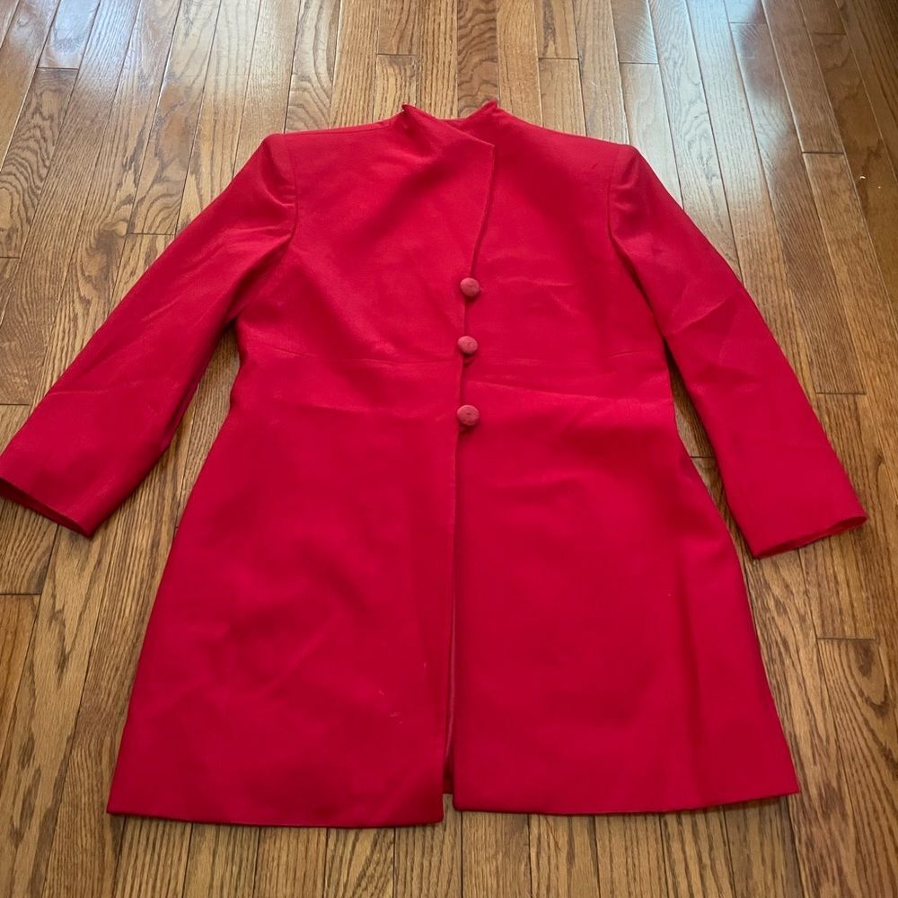 Vintage Christian Dior Red 3 Button Long Blazer Coat Women’s Sz 14